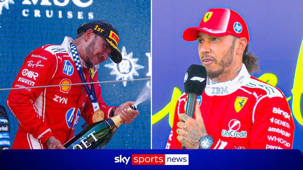 Hamilton spruter champagne etter seieren